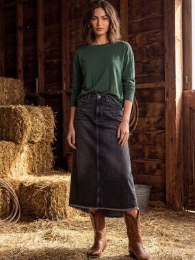 Johnny Was Sasson True Black Wash Vienna Maxi Skirt